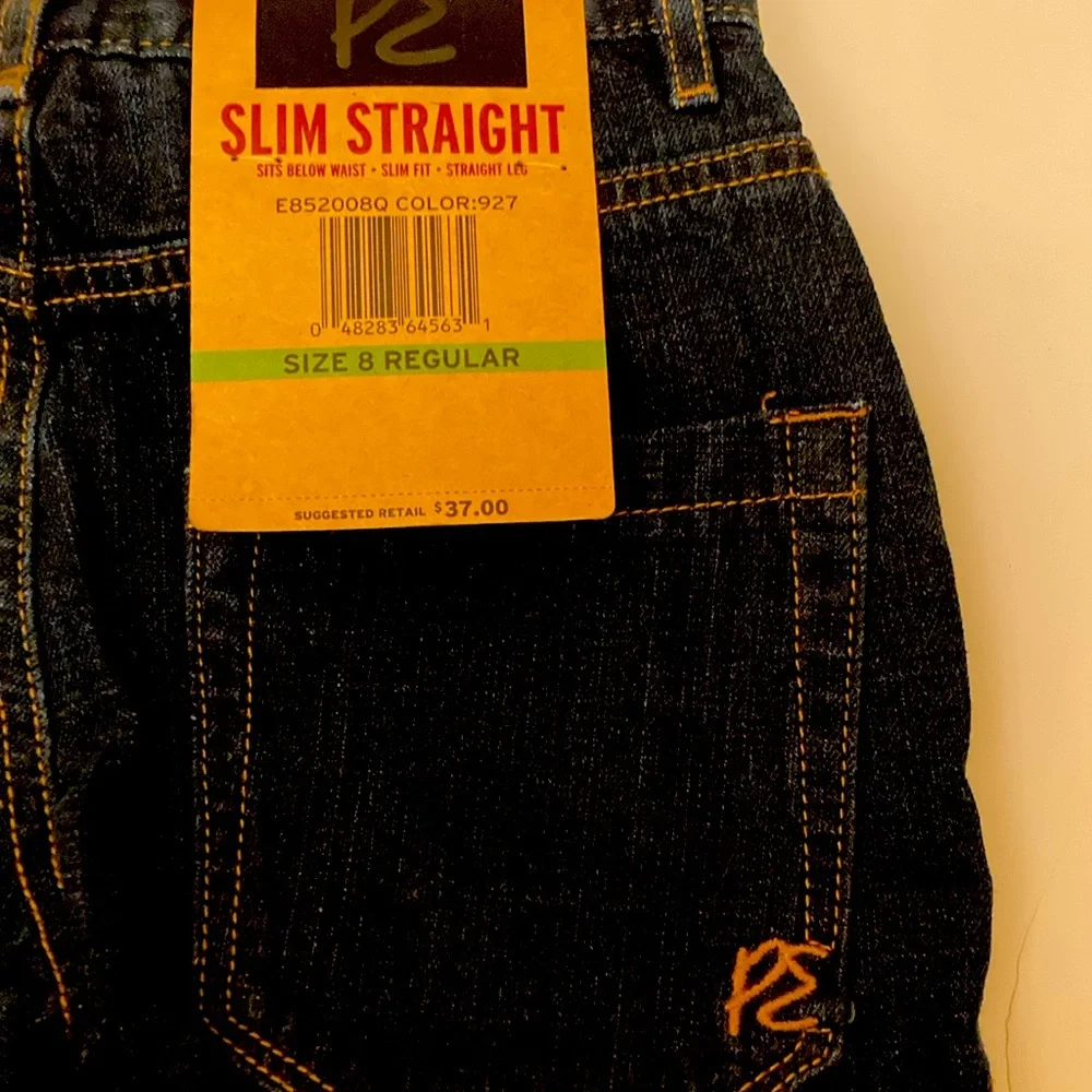 NWT Boys Perry Ellis Dark Blue Denim Jeans Slim Straight Sz8 Regular